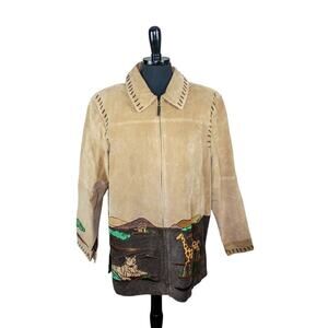 The Quacker Factory Suede Leather Safari Theme Jacket Barn Utility L